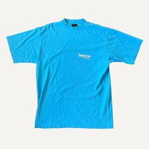 Size XXS - Balenciaga Mens Blue Campaign Logo T-Shirt 641675